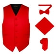 thumbnail image 1 of Oliver George 4pc Men's Solid Formal Suit Waistcoat Tuxedo Dress Vest Necktie Bowtie Handkerchief Set for Suit or Tuxedo Red X-Large, 1 of 5
