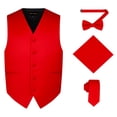 thumbnail image 1 of Oliver George 4pc Men's Solid Formal Suit Waistcoat Tuxedo Dress Vest Necktie Bowtie Handkerchief Set for Suit or Tuxedo Red Large, 1 of 5