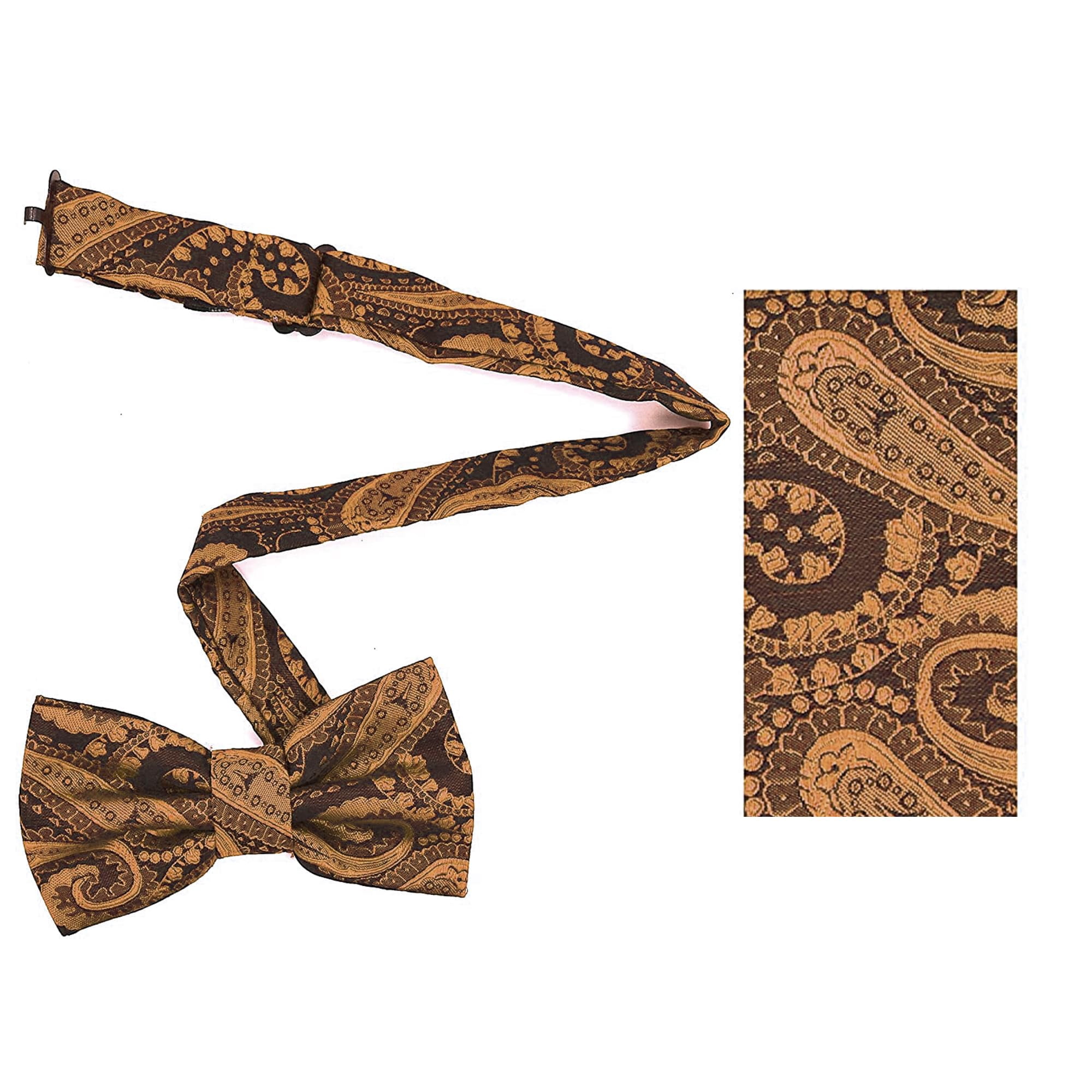 Nœud Papillon Et Pochette Assortie Homme - Motif Floral Marron - Fait Main, Prétaché Et Réglable
