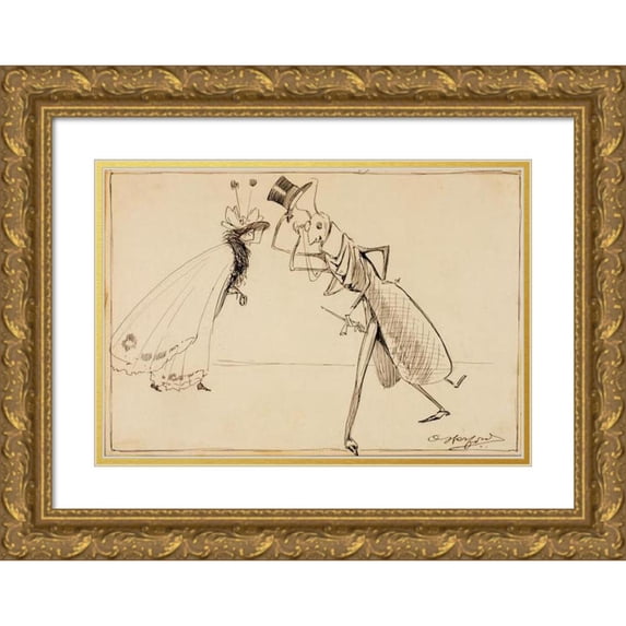 Oliver Herford 18x14 Gold Ornate Wood Frame and Double Matted Museum Art Print Titled - Insects