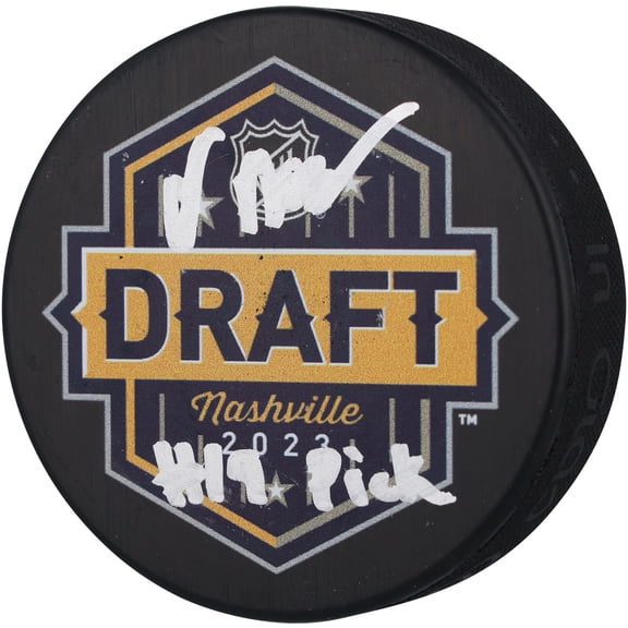 Oliver Moore Chicago Blackhawks Autographed 2023 Draft Logo Hockey Puck with "#19 Pick" Inscription - Fanatics Authentic Certified