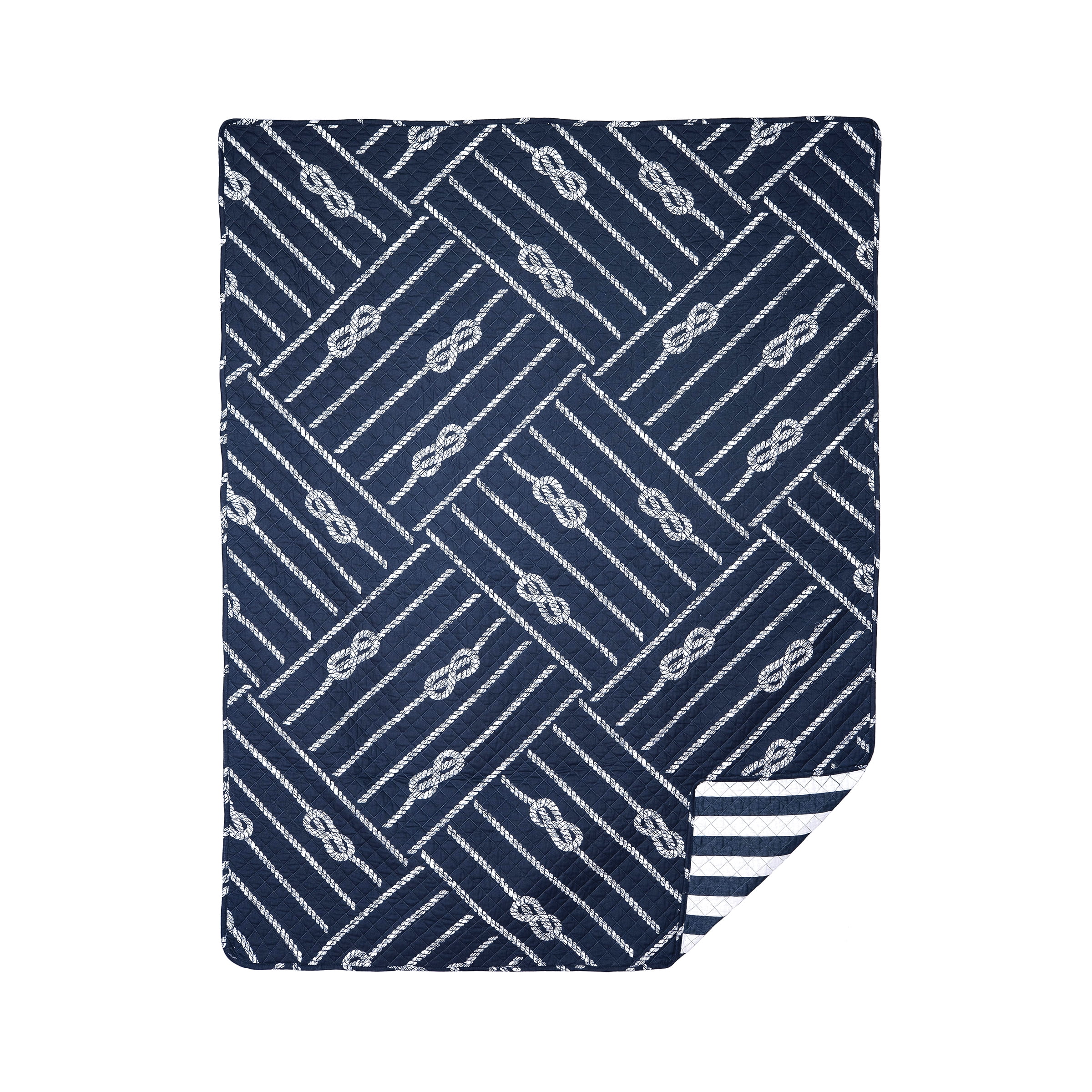 Oliver Navy and White Cotton Quilted Throw Blanket
