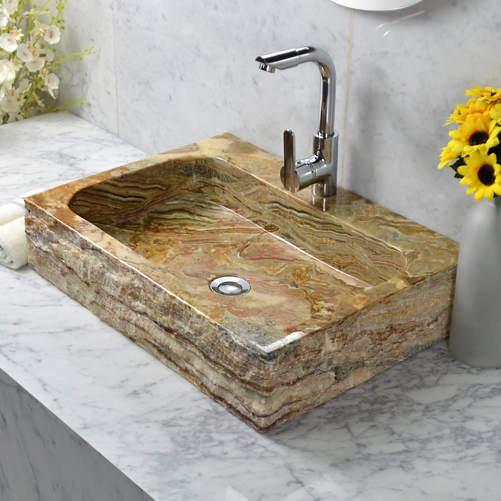 Oliver Rectangular Golden Onyx Above-Counter Stone Sink