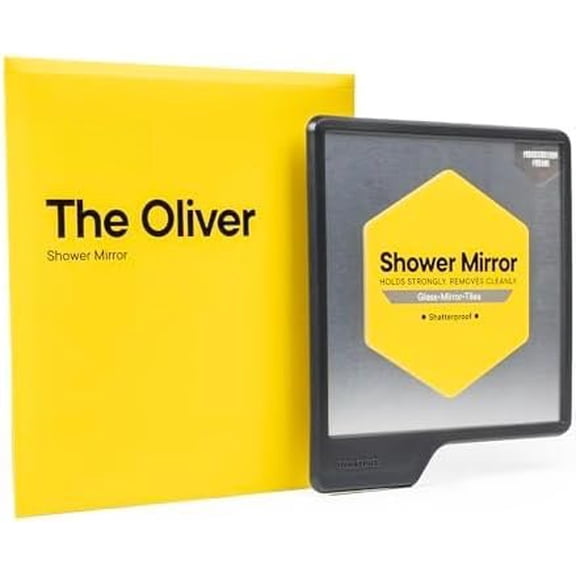 Oliver Shower Mirror - Shower Mirror for Shaving, - - Shatterproof Mirror - Grips to Shiny Surfaces - No Suction Cups - No Adhesives - Charcoal