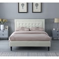 thumbnail image 1 of Oliver and Smith Queen Upholstered Platform Bed Frame -Tufted Linen 43.5'' Headboard Wood Slats - Storage Space Easy Assembly No Box Spring Needed Beige (ATHENA), 1 of 5