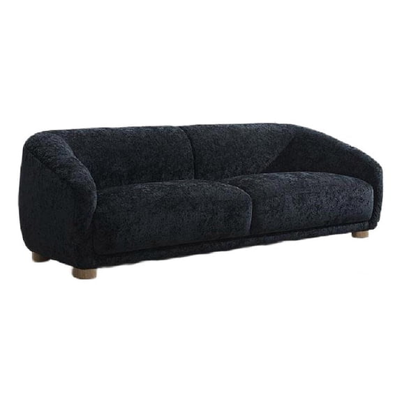 Oliver Sofa with Round Back Sloped Arms- Soft Black Chenille 88 Inch