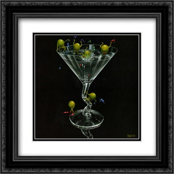 Olives Gone Wild 2x Matted 16x16 Black Ornate Framed Art Print by Michael Godard