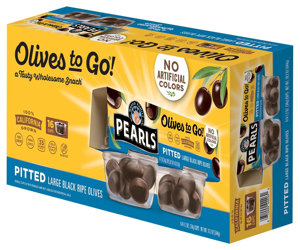 Olives To Go! Large Ripe Pitted Olives, Pack Of 16, 1.2 Oz Cups