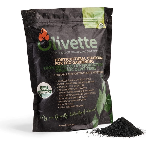 Olivette Horticultural Biochar Activated Charcoal for Plants, USDA Organic Moisture Control for Terrarium Trees & Potted Plants, Eco-Conscious, 1 Bag