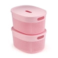 thumbnail image 1 of Oliveware Bingo Basket BPA Free Stackable Storage Organisers With Lids, For Clothes, Toys, Stationary, Set of 2 (Small) - 3.24Litere (Pink), 1 of 5