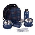 thumbnail image 1 of Oliveware Octavia Lunchbox, Microwave & Freezer Safe, 2 Inside Steel containers (2x450ml), Plastic Pickle Box (130ml), Steel Bottle(450ml), Steel Cutlery & Napkin, Fabric Bag - Blue, 1 of 4