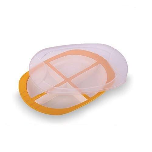 Oliveware Pearl Square Tray with Airtight Lid for Serving Dry Fruits, BPA Free, Storage & Serving Snacks, Dry Fruits, Biscuits, Candy, 4 Compartments (4x150 ml) - Yellow