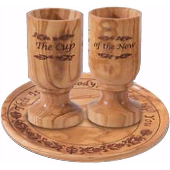Olivewood Plate & 2 Cups in Box Communion Set