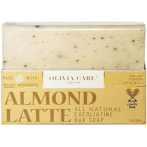 Olivia Care Exfoliating Bar Soap, Coffee Beans, 100% Natural, Organic Ingredients, Clean Energize Mind Body, Full of Vitamin & Antioxidants (Almond Latte)