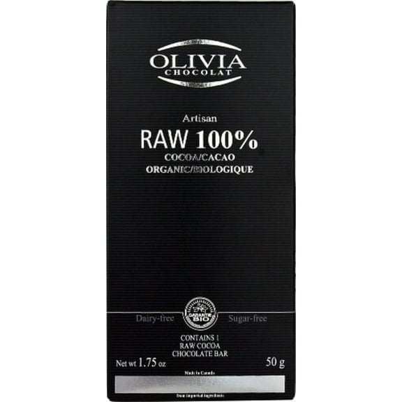 Olivia Chocolat Artisan 100% Raw Cocoa Chocolate Bar Organic - 1.75 oz Pack of 3