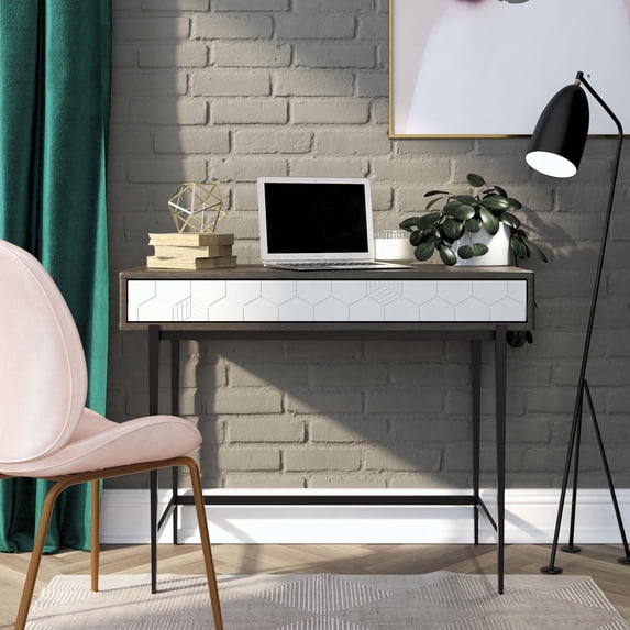Olivia Computer Desk, Gray Oak