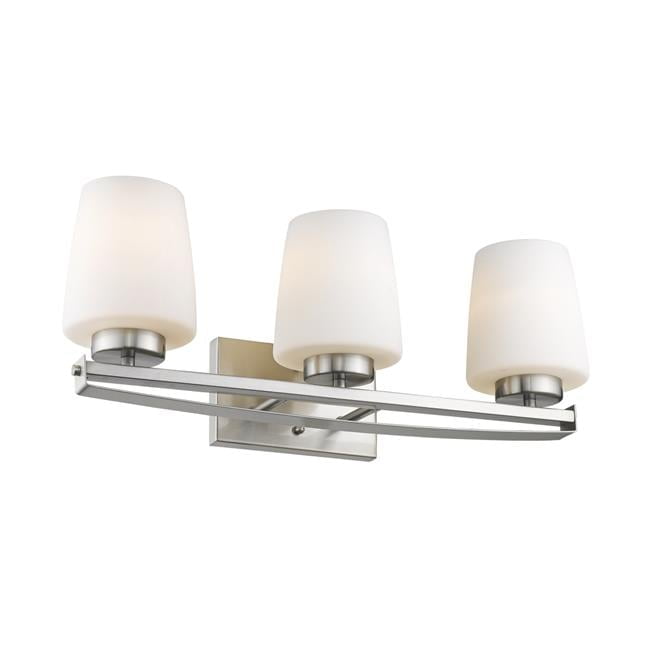 Olivia Contemporary 3 Light Brushed Nickel Bath Vanity Light Etched White Glass - 23 in.