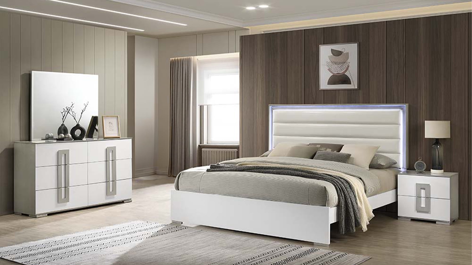Olivia Contemporary Style Full 4PC Bedroom set Made with wood in White