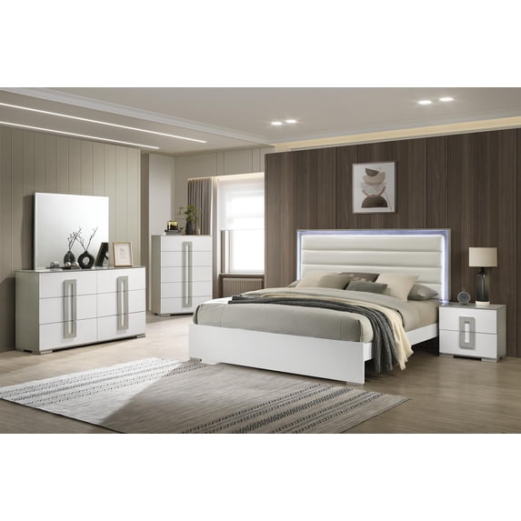 Olivia Contemporary Style Queen 5PC Bedroom set Made with wood in White