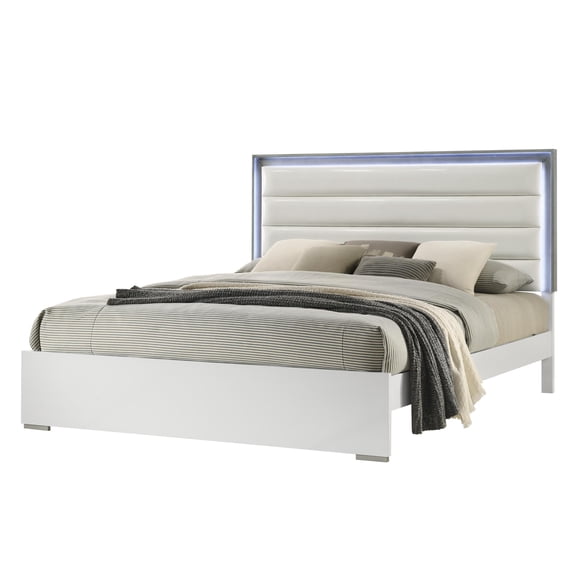 Olivia Contemporary Style Upholstered King Bed Made with wood in White