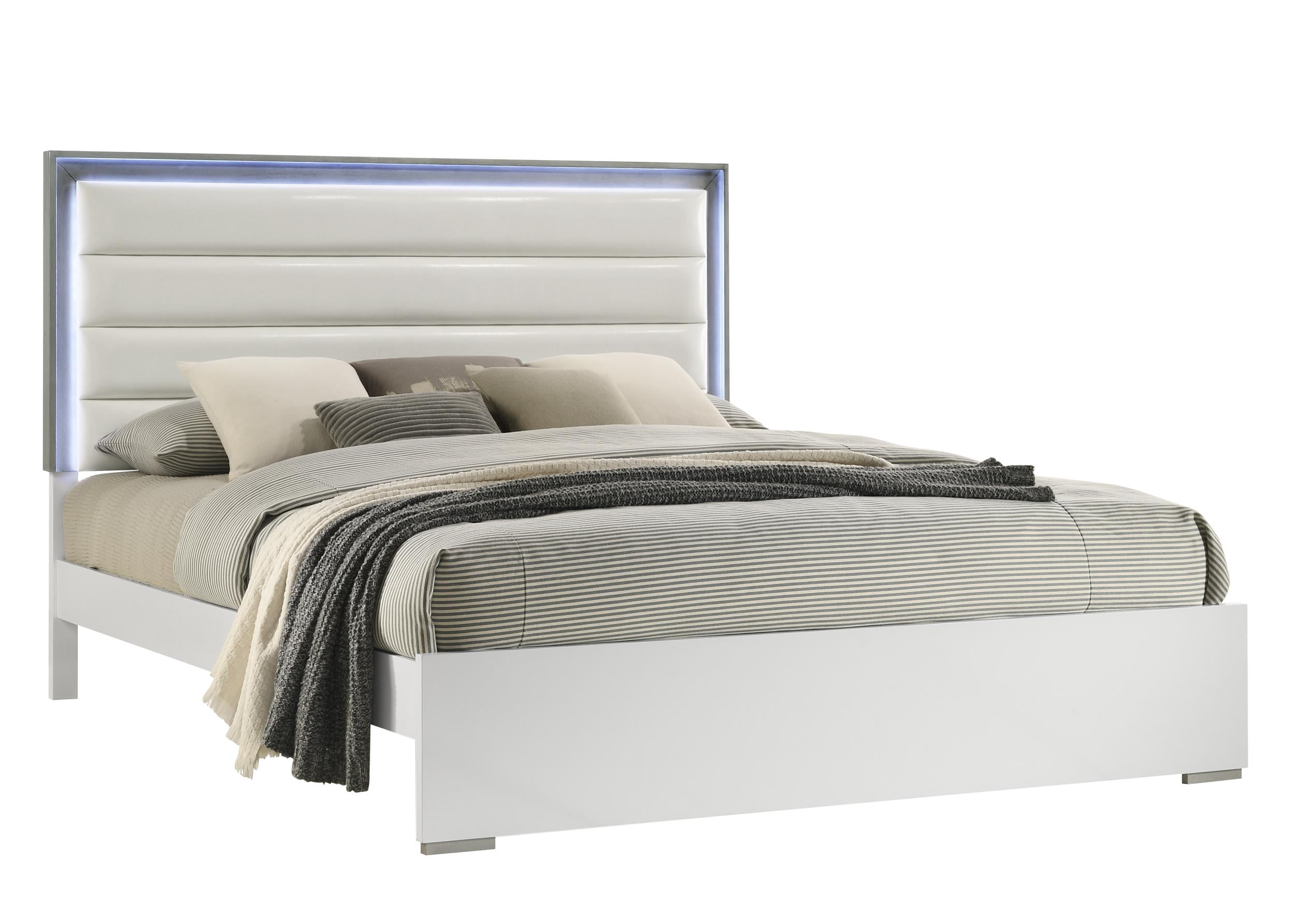 Olivia Contemporary Style Upholstered Queen Bed Made with wood in White