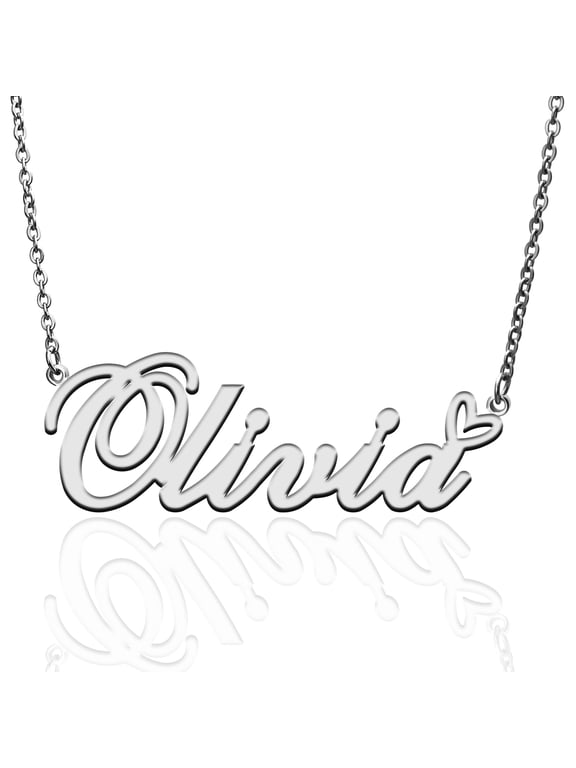 Olivia Custom Name Necklace Customized Personalized Plated Name Necklace for Mother Daughter Friendship Women Valentine's Day Christmas Birthday New Year Silver