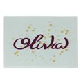 thumbnail image 1 of Olivia Cutting Board, Dotted Background with Calligraphic Traditional Female Name Illustration, Decorative Tempered Glass Cutting and Serving Board, Small Size, Maroon and Mustard, by Ambesonne, 1 of 1