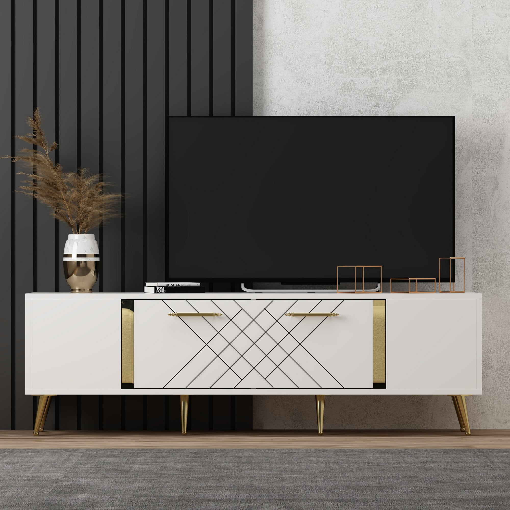 Olivia Detas White, Gold TV Stand