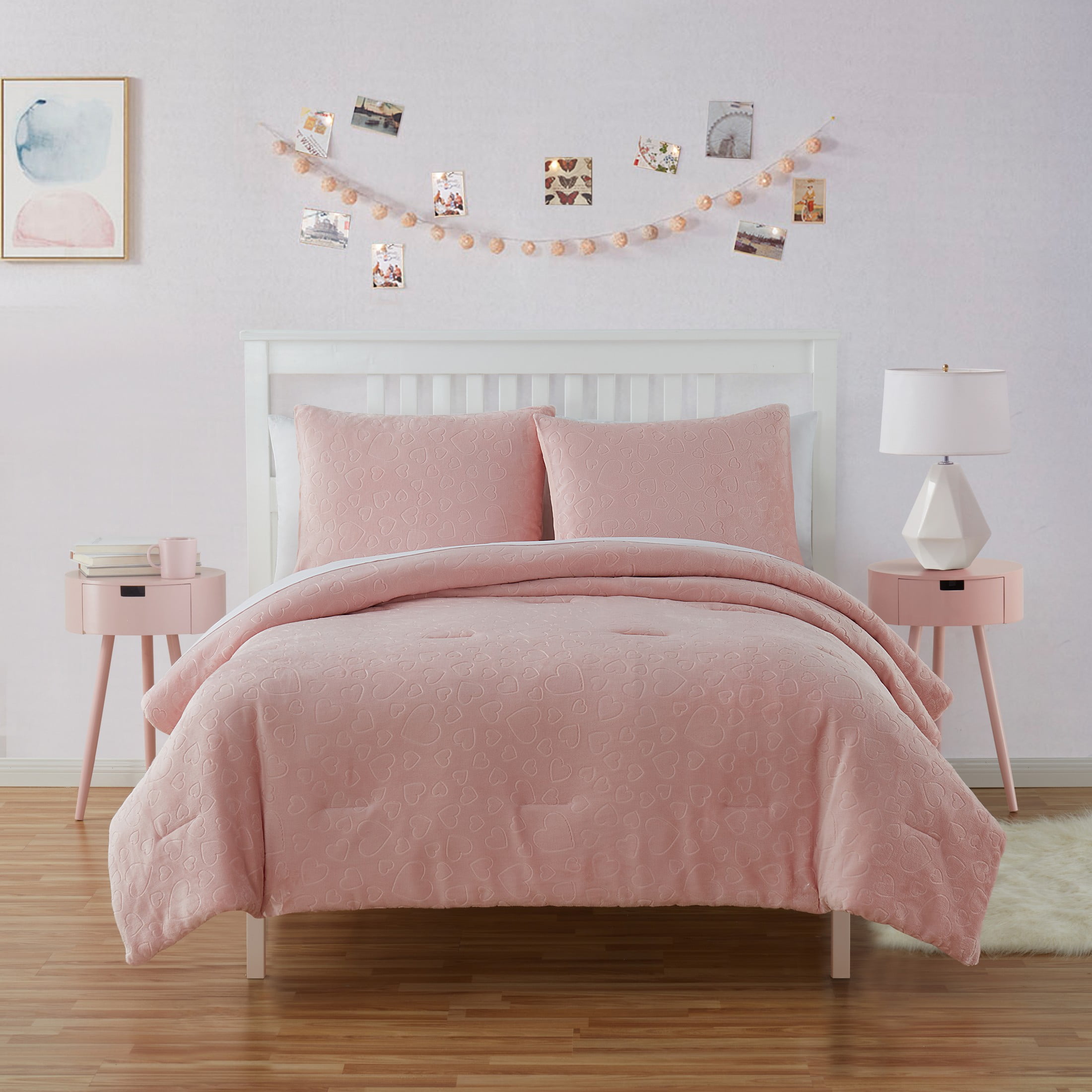Olivia & Finn Hearts 3Piece Blush Polyester Comforter Set, Full