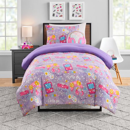 Olivia & Finn Lilac Gamer 3-Piece Kids Comforter Set, Twin
