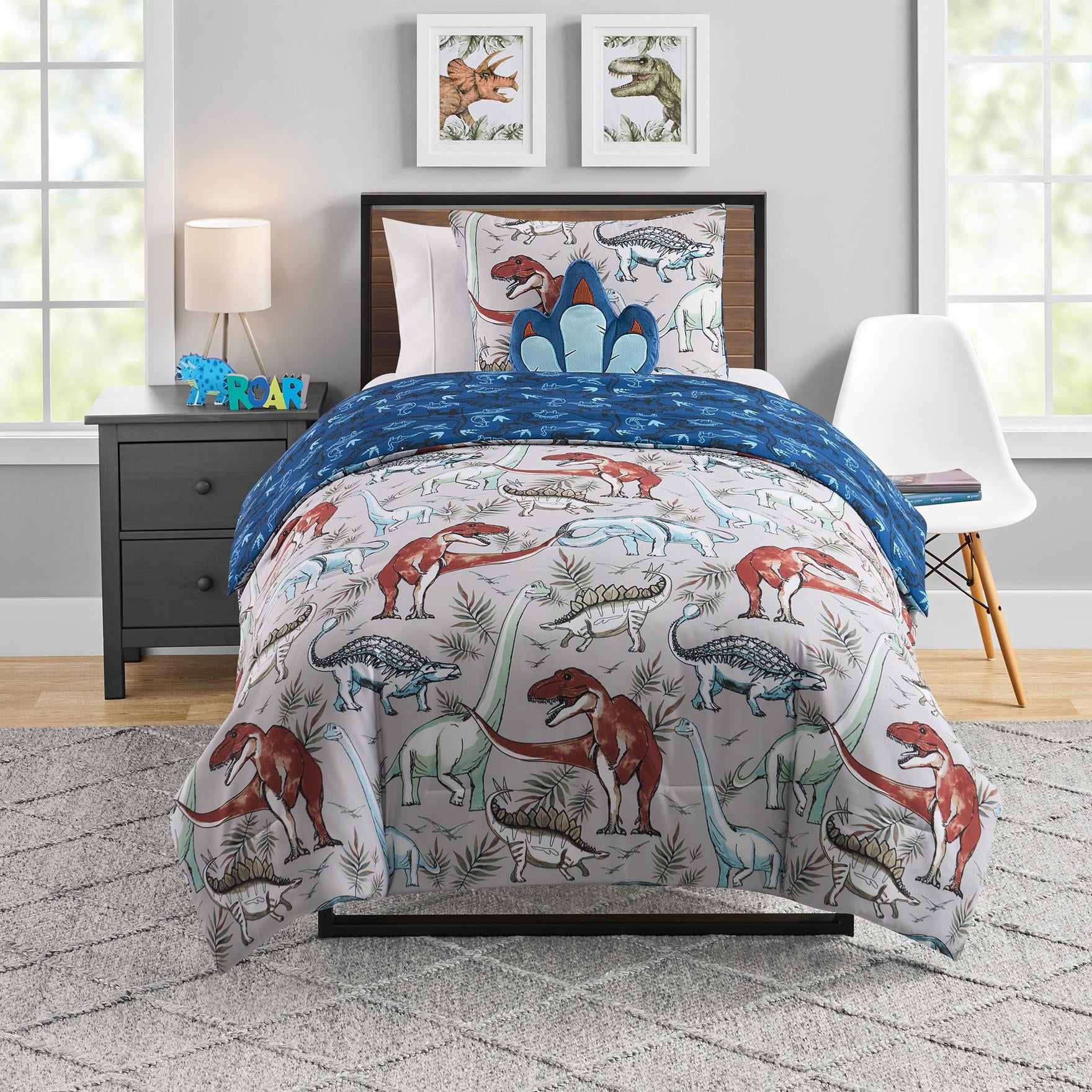 Olivia & Finn Multicolor Dino 3-Piece Reversible Kids Comforter Set, Twin