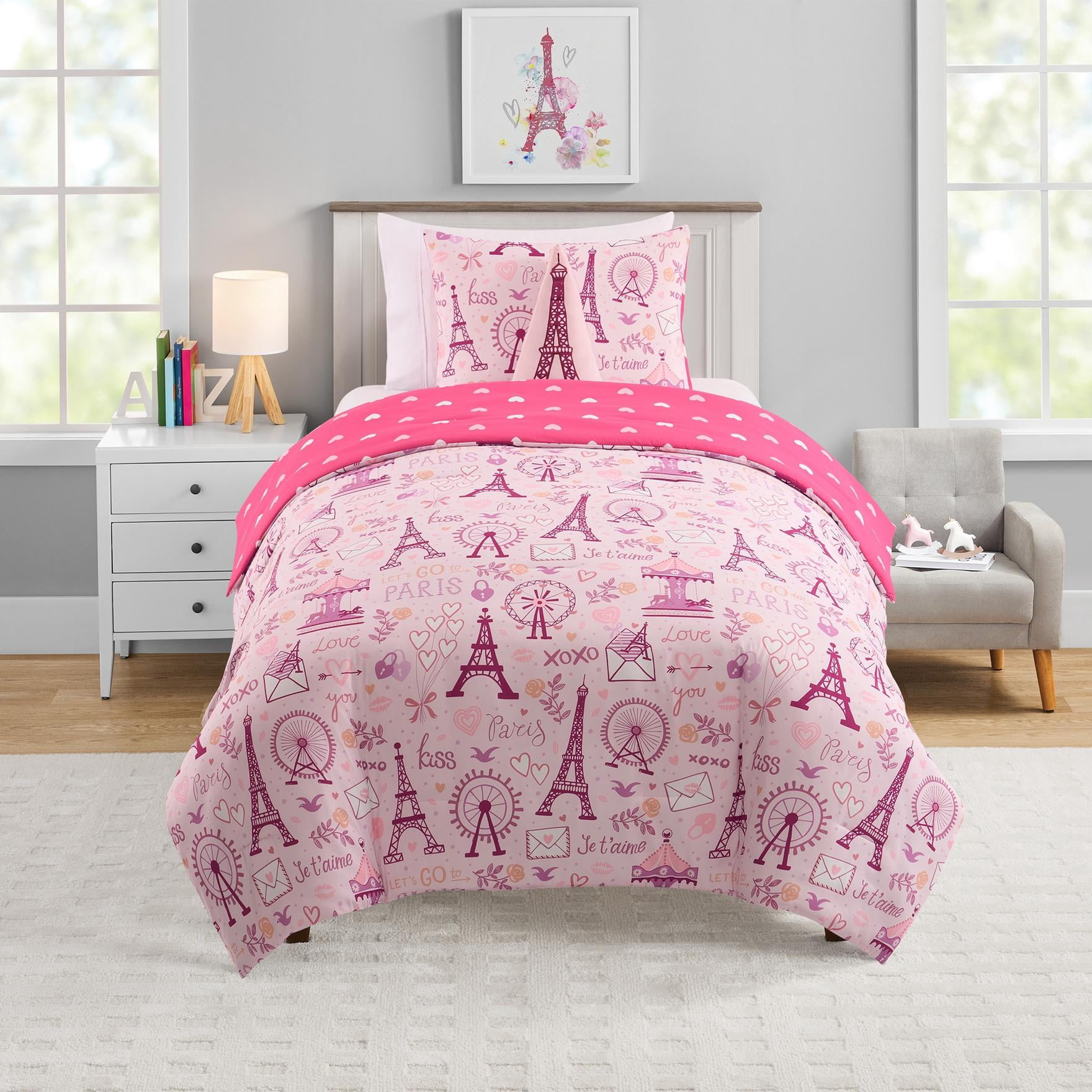 Olivia & Finn Multicolor Paris 3-Piece Reversible Kids Comforter Set, Twin