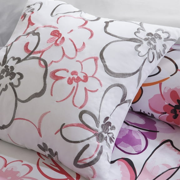 Olivia Floral Comforter Set - Pink 100% Polyester Peach Skin Printed Fabric, Soft Brushed Back, 200g Poly Fill - Includes Comforter & Pillows - Cozy Bedroom Dcor