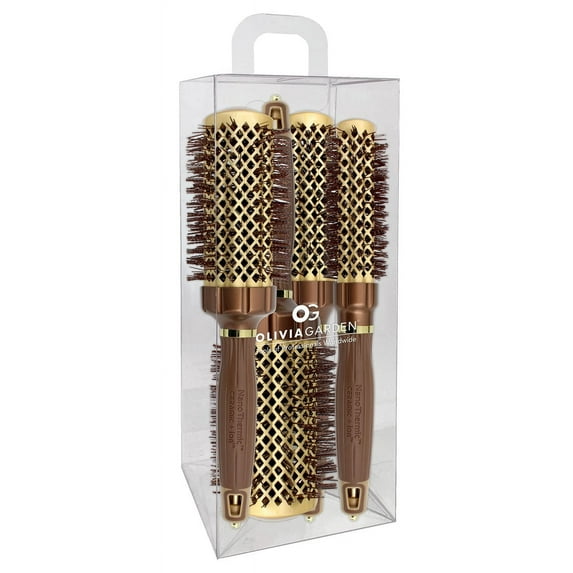 Olivia Garden NanoThermic PowerGrip Thermal brush with special patented wavy barrel for extra tension and grip, for medium to thick hair, 4pc box deal