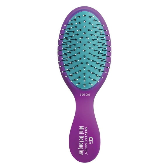 Olivia Garden OG Brush Detangler, pocket-size, perfect for travel and on-the-go, removable cushion, scalp hugging shape massages the scalp, for wet or dry hair, for women, men and children, Purple