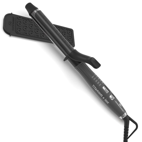Olivia Garden Titanium Curling Iron with Ionic Technology, 455F Professional Hair Curler, Dual Voltage, Includes Heat Resistant Mat and Pouch