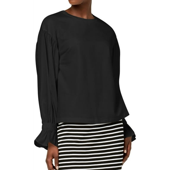 Olivia & Grace Womens Smocked Pullover Blouse, Black, X-Small