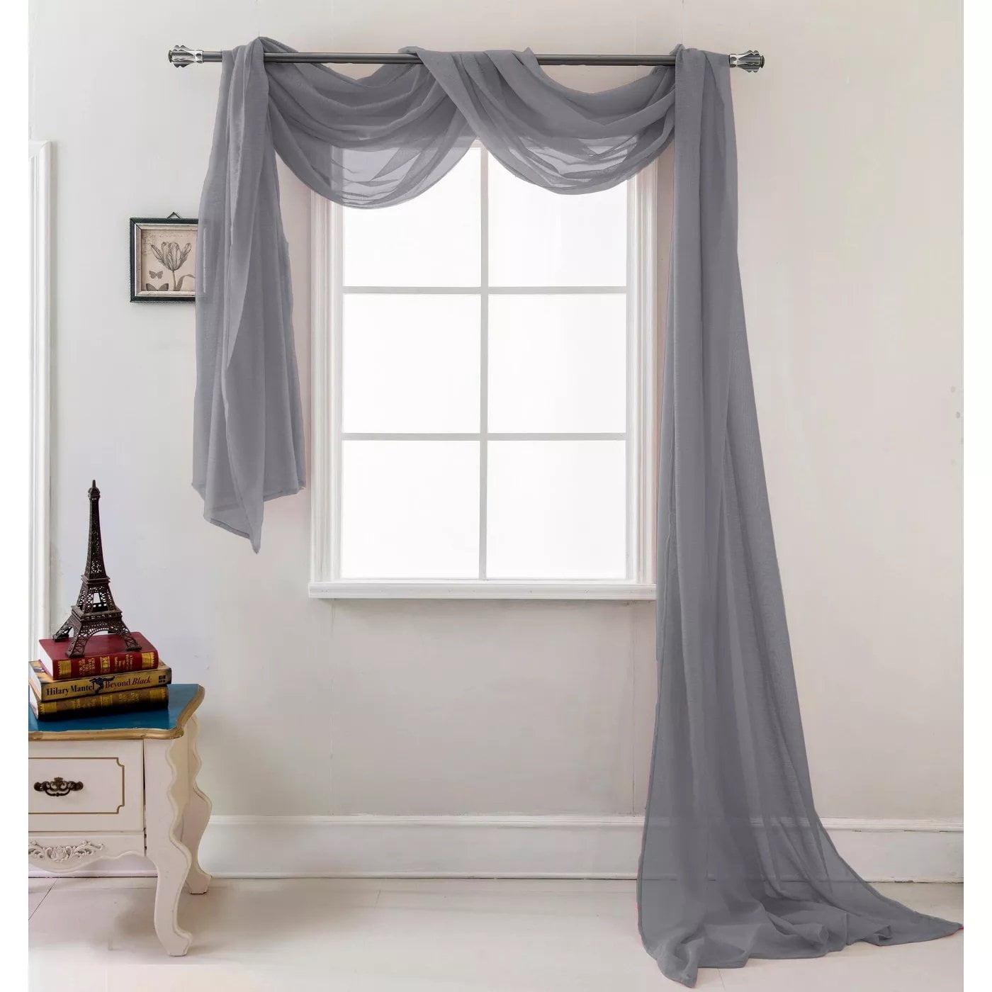 Olivia Gray Celine Decorative Sheer Curtain Scarf for Bedroom Kitchen Living Room Dining Room More 55 inch x 216 inch Charcoal