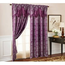 Olivia Gray Gloria Floral/Damask Textured Jacquard 54 x 84 in. Single Rod Pocket Curtain Panel w/ Attached 18 in. Valance in Lilac