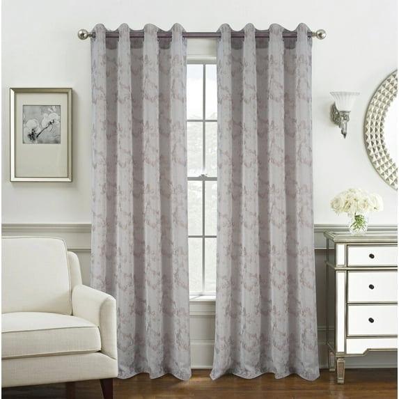 Olivia Gray Tirano Two Tone Jacquard Grommet Curtain Panel Pair - 54x84", Taupe
