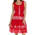 thumbnail image 1 of Olivia Gypsy Boho Peasant Batik Dress - Red / White - One Size, 1 of 4