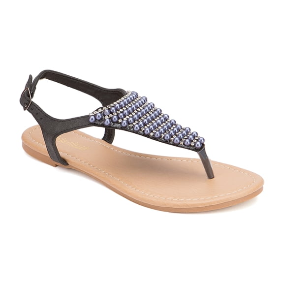 Olivia Miller 'Hialeah' Multi Pearl Rhinestone Hooded Buckle Strap Sandals