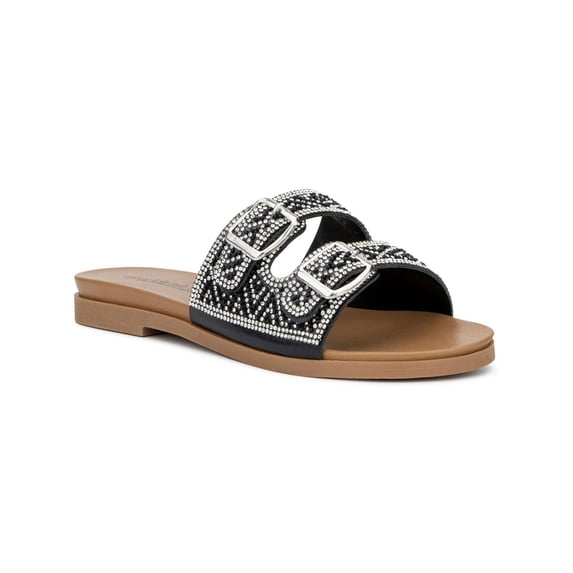 Olivia Miller Kayla Womens Rhinestone Slip on Slide Sandals