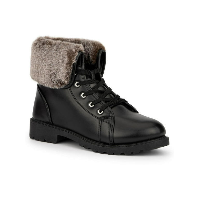 Olivia Miller Womens Ana Lace Up Faux Fur Ankle Boots Walmart