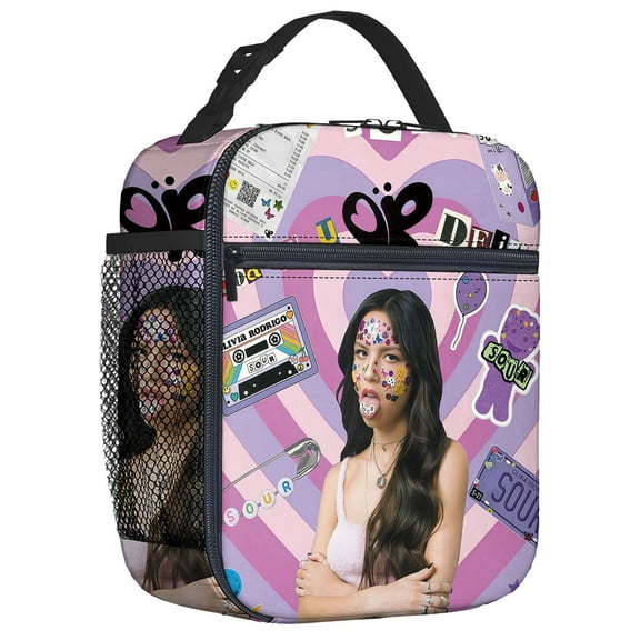 For Olivia Music For Rodrigo Themed Insulated Lunch Bag Reusable Water Resistant Cooler Tote, with Mesh Side Pocket and Zipper, Lunch Box Size 8.66x4.33x10.24 Inch for Camping, Trips, Picnics
