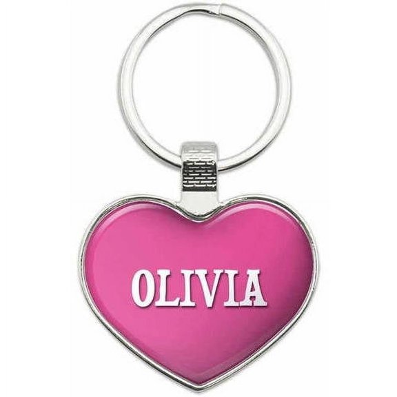 Olivia - Names Female Metal Heart Keychain Key Chain Ring, Multiple Colors Available