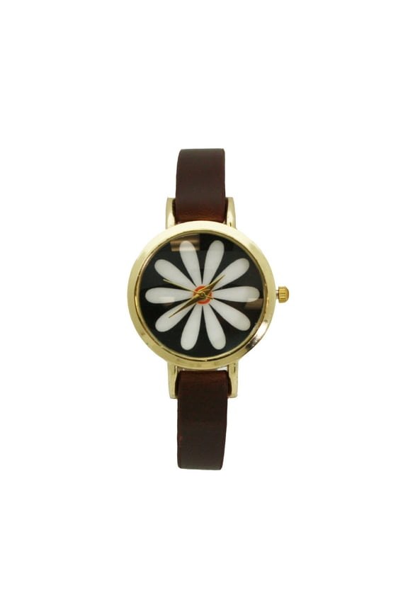 Large Flower Face Skinny Leather Strap Watch