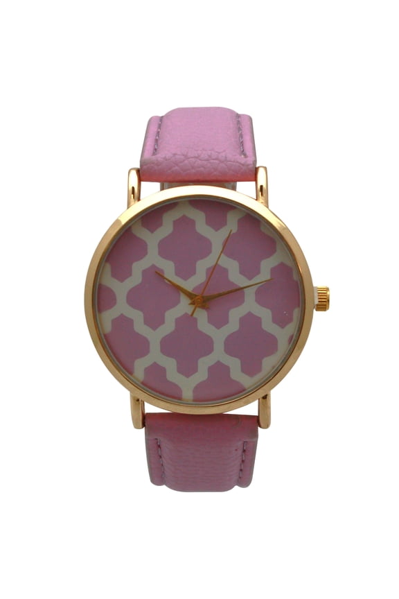 Lavender Geometric Pattern Leather Strap Watch