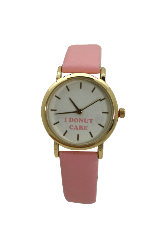 PINK I DONUT CARE LEATHER STRAP WATCH