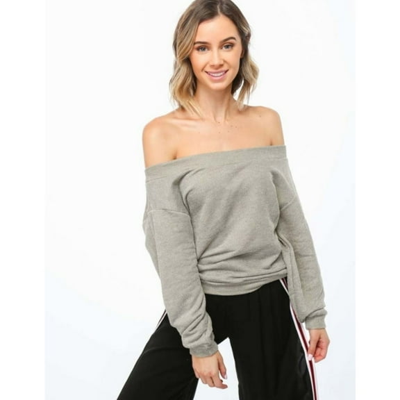 Olivia Pratt Womens Off The Shoulder Sweatshirt, Grey, Large